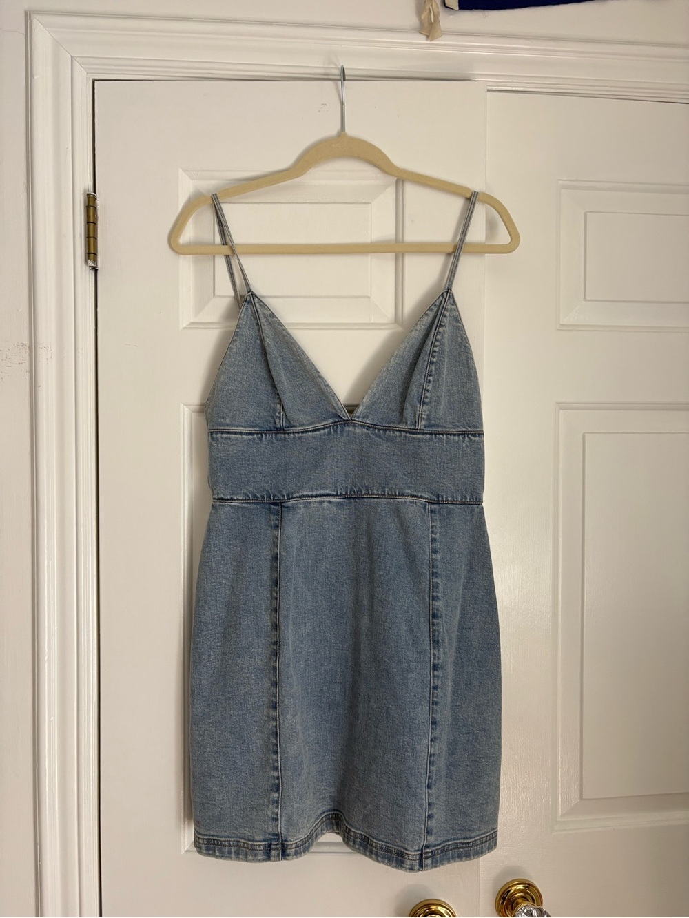 Alice + Olivia Light Blue Denim Spaghetti-Strap Mini Dress